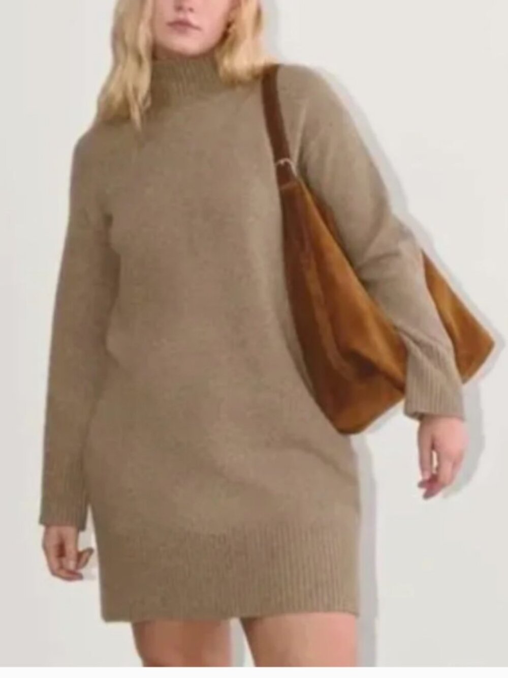 Everlane The Sweater Dress in Plush Cotton XS Heather Taupe